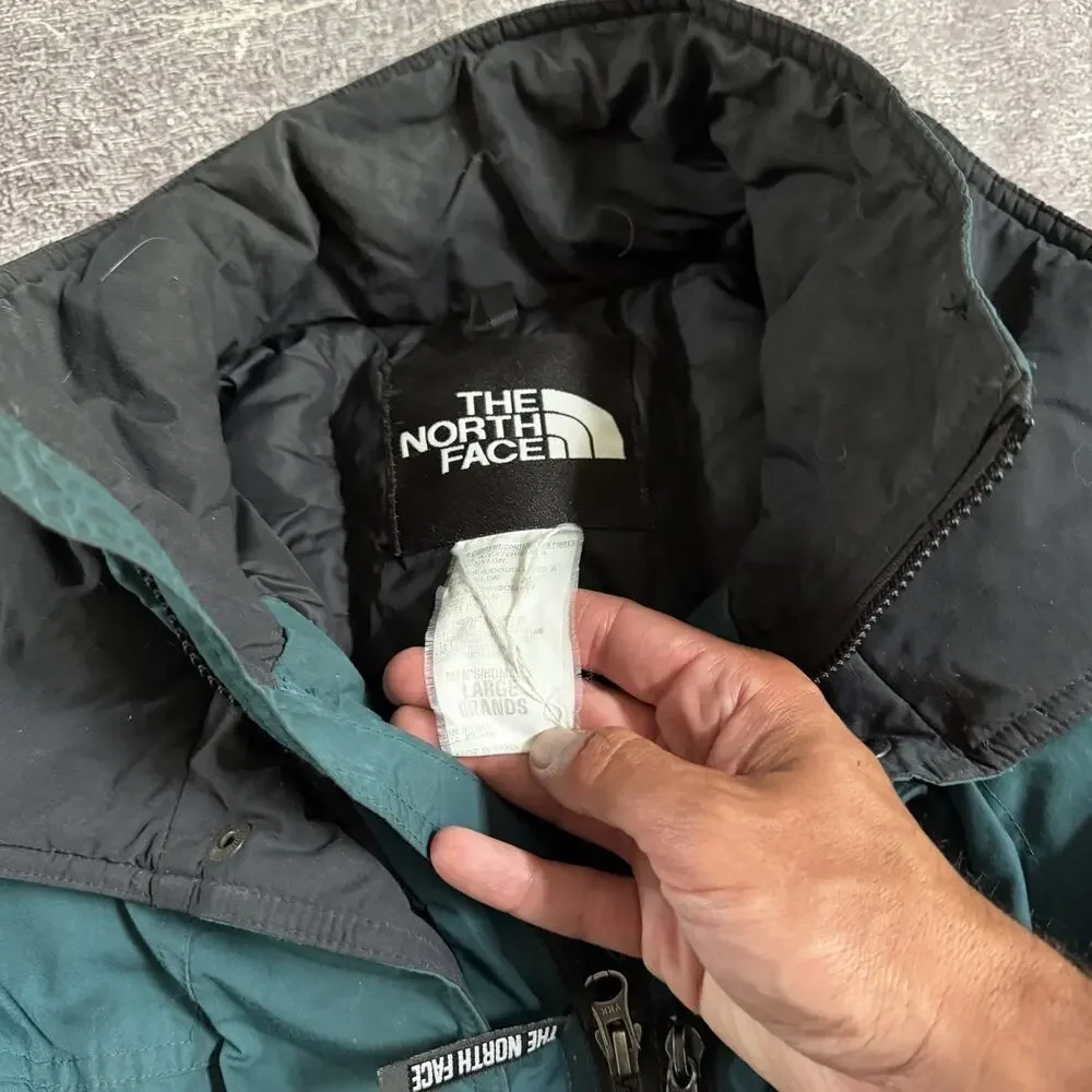 Mens Vintage 90s The North Face Forest Green Black Goose Down Puffer Jacket Sz L